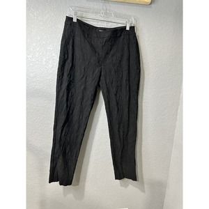Eileen Fisher Womens Ankle Pants Size M Black Floral Embossed‎ Side Zip Stretch